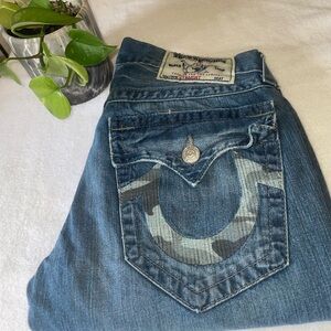 True Religion Denim Straight Jeans with Camouflage Detail
